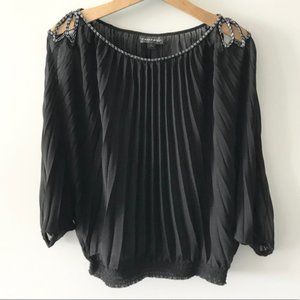 Rampage Pleated Flowy Beaded Cutout Blouse Top N30